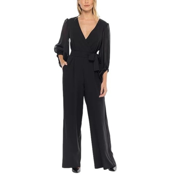 Donna Ricco Long Sleeve Wrap Jumpsuit Navy Blue Size 4 New Read Description - Picture 2 of 9